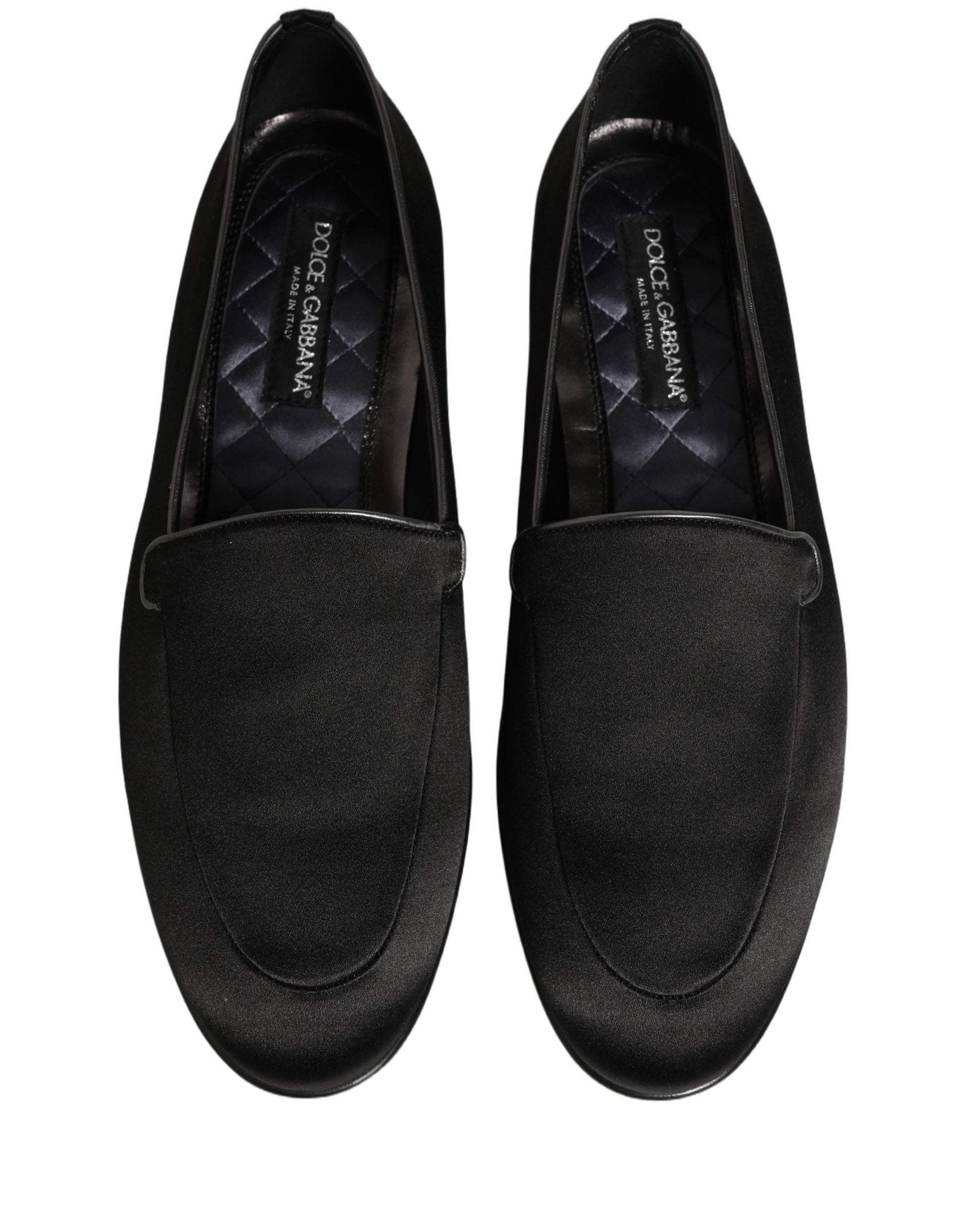 Dolce & Gabbana Black Satin Logo Slip On Flats Loafers