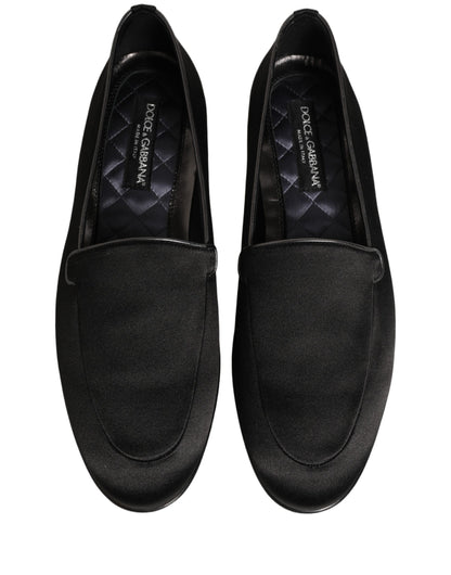 Dolce & Gabbana Black Satin Logo Slip On Flats Loafers