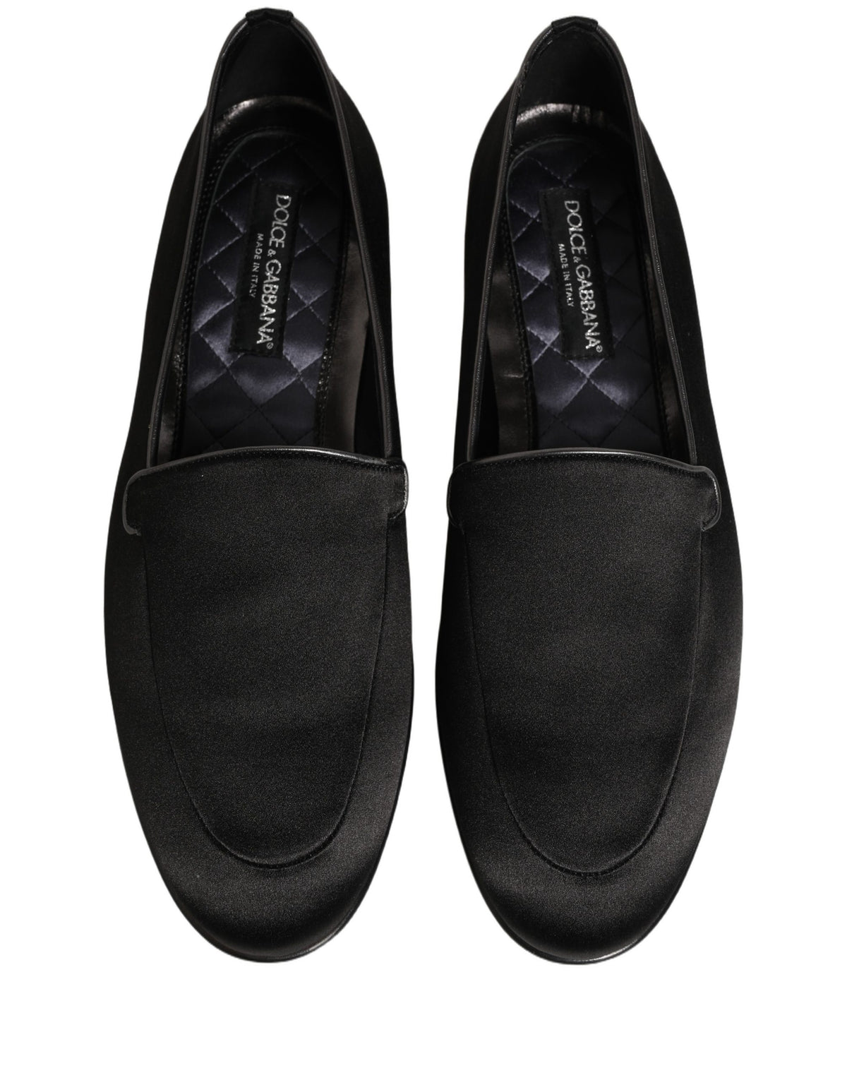 Dolce & Gabbana Black Satin Logo Slip On Flats Loafers