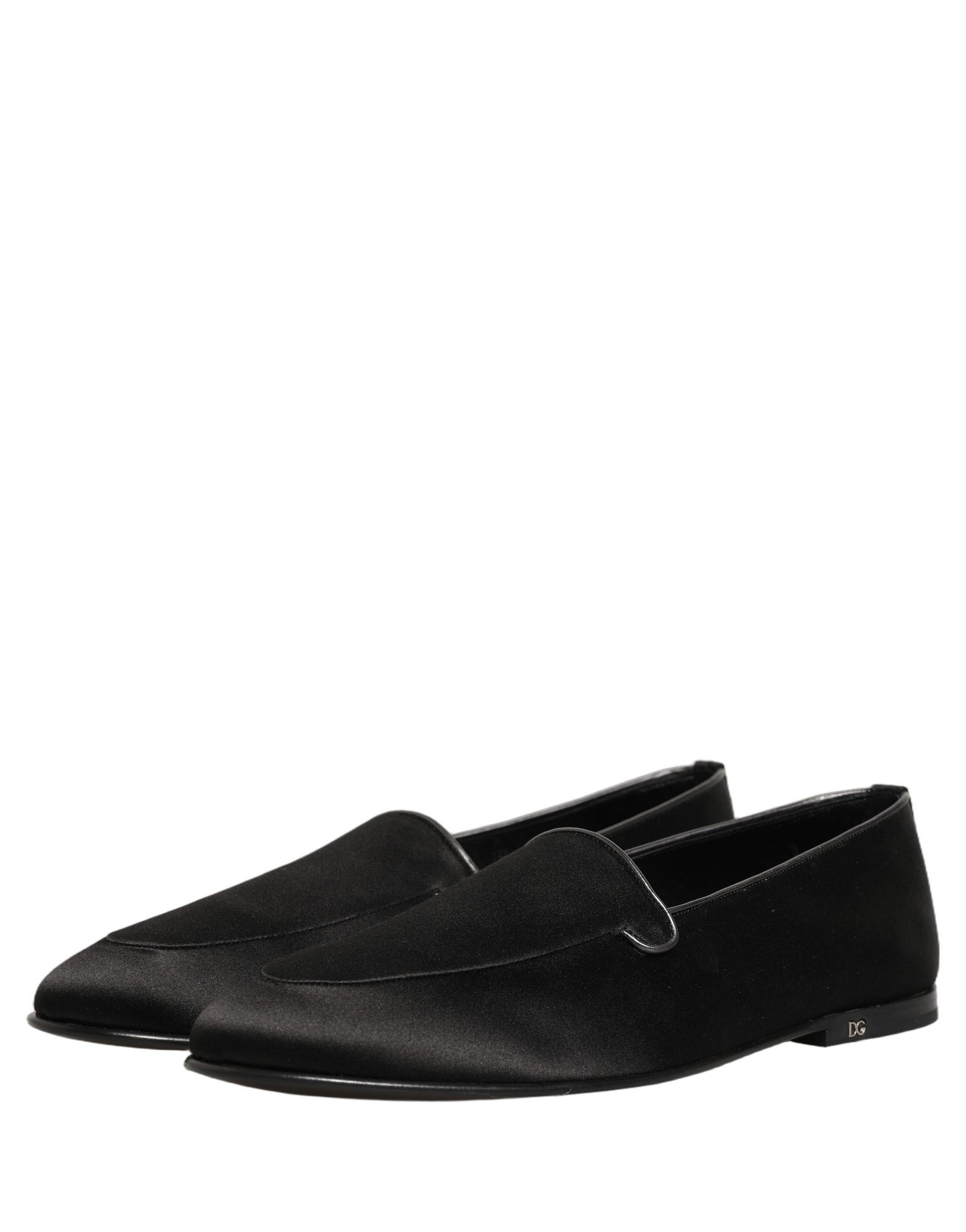Dolce & Gabbana Black Satin Logo Slip On Flats Loafers