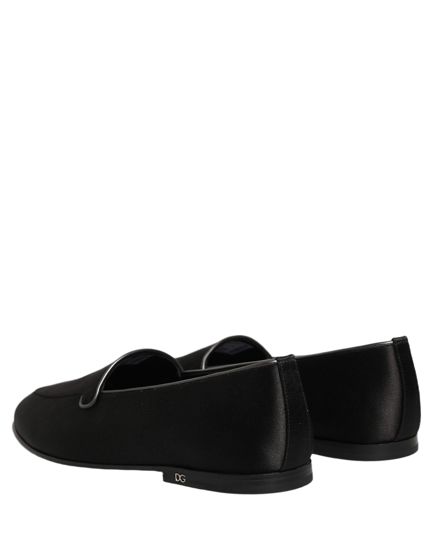 Dolce & Gabbana Black Satin Logo Slip On Flats Loafers