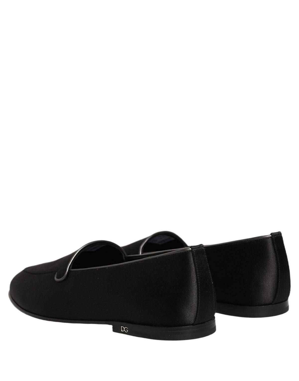 Dolce & Gabbana Black Satin Logo Slip On Flats Loafers