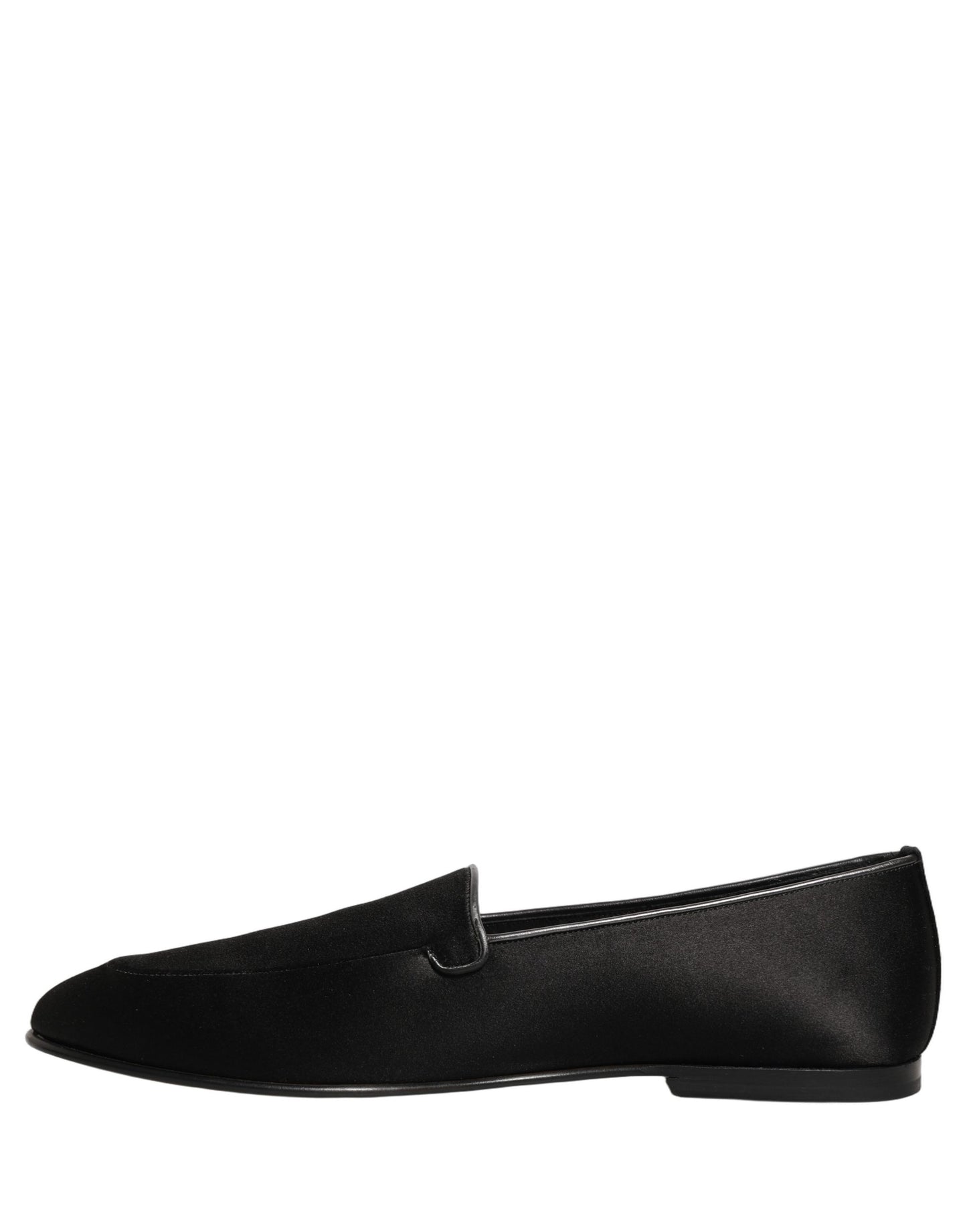 Dolce & Gabbana Black Satin Logo Slip On Flats Loafers