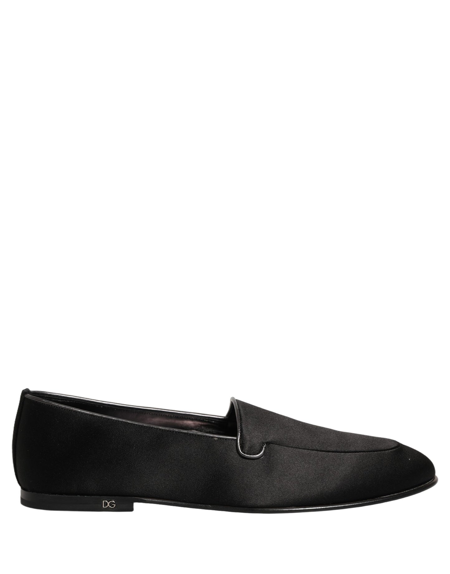 Dolce & Gabbana Black Satin Logo Slip On Flats Loafers