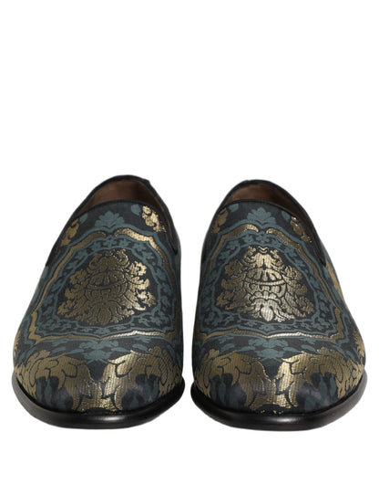 Dolce & Gabbana Black Floral Brocade Slip-On Loafers