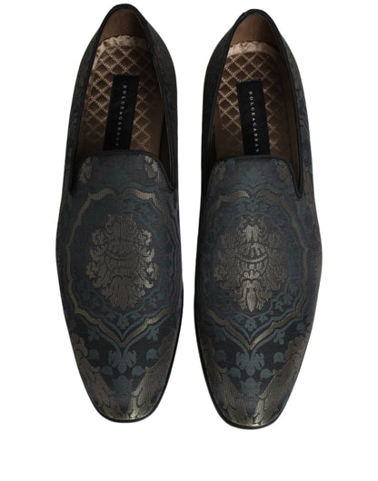 Dolce & Gabbana Black Floral Brocade Slip-On Loafers