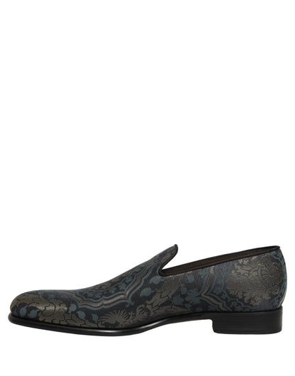 Dolce & Gabbana Black Floral Brocade Slip-On Loafers