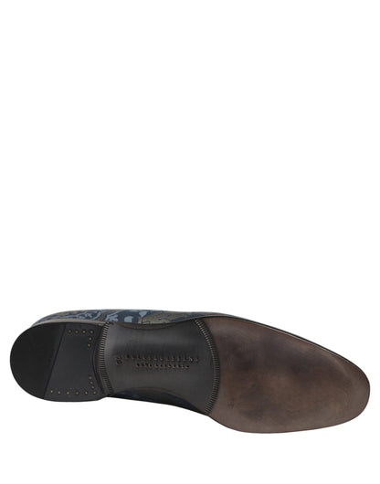 Dolce & Gabbana Blue Floral Brocade Slip On Loafers