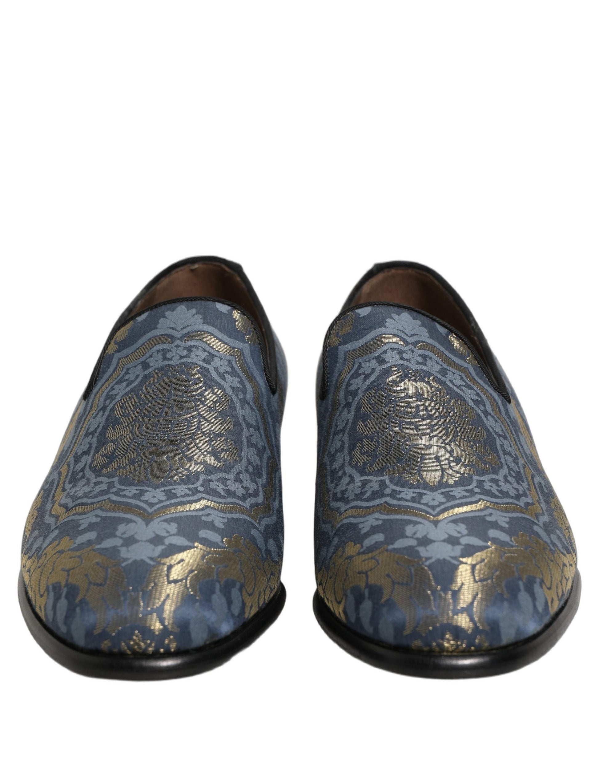 Dolce & Gabbana Blue Floral Brocade Slip On Loafers