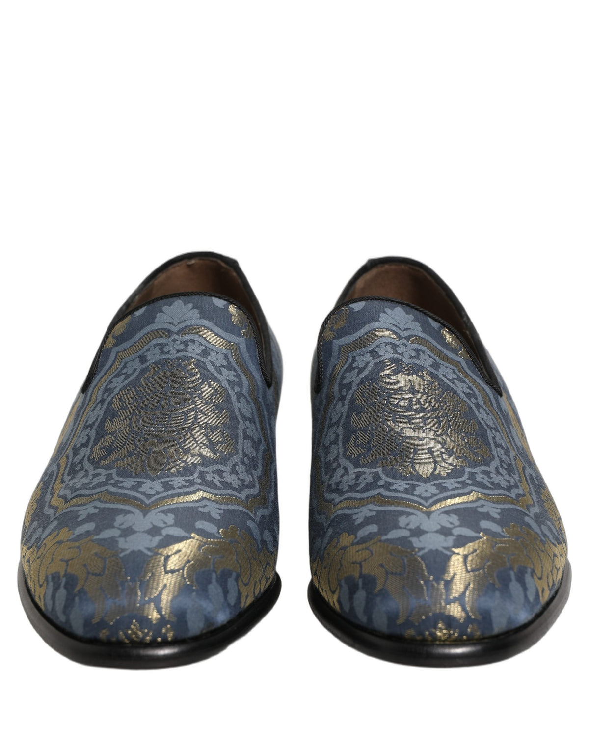 Dolce & Gabbana Blue Floral Brocade Slip On Loafers