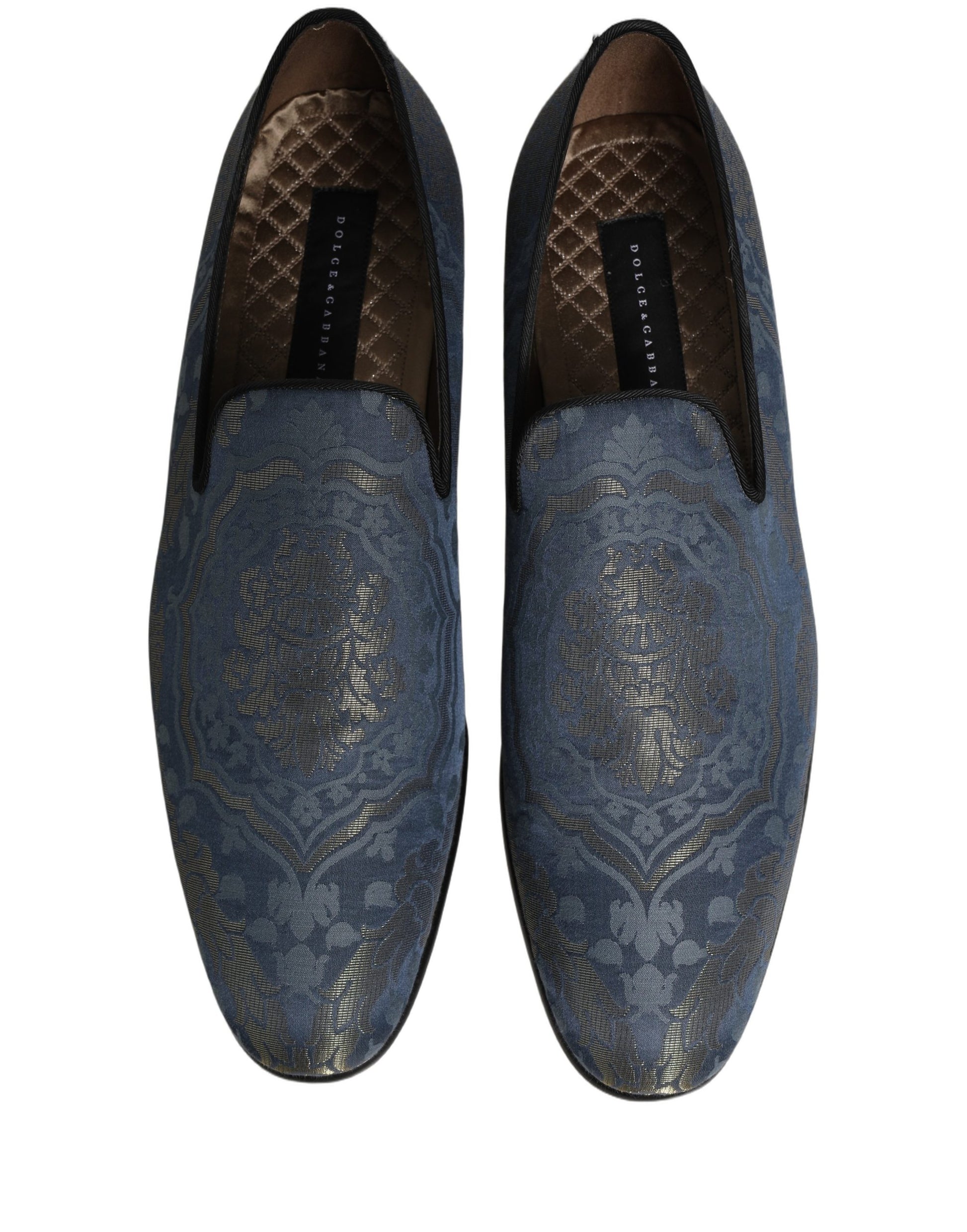 Dolce & Gabbana Blue Floral Brocade Slip On Loafers