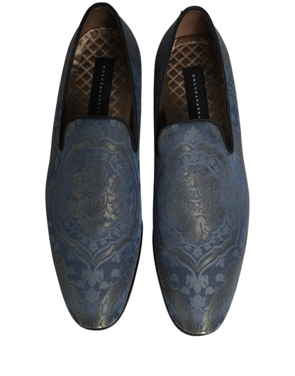 Dolce & Gabbana Blue Floral Brocade Slip On Loafers