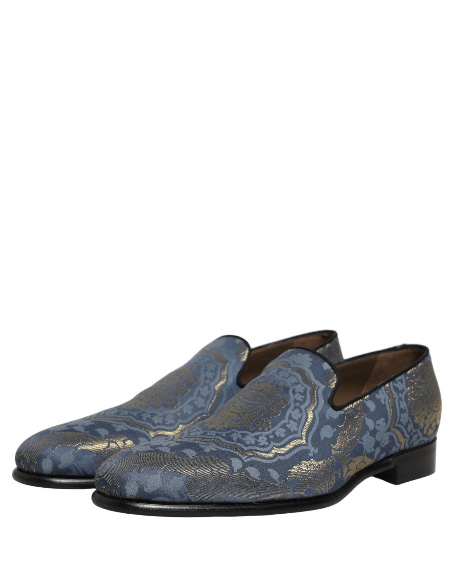 Dolce & Gabbana Blue Floral Brocade Slip On Loafers
