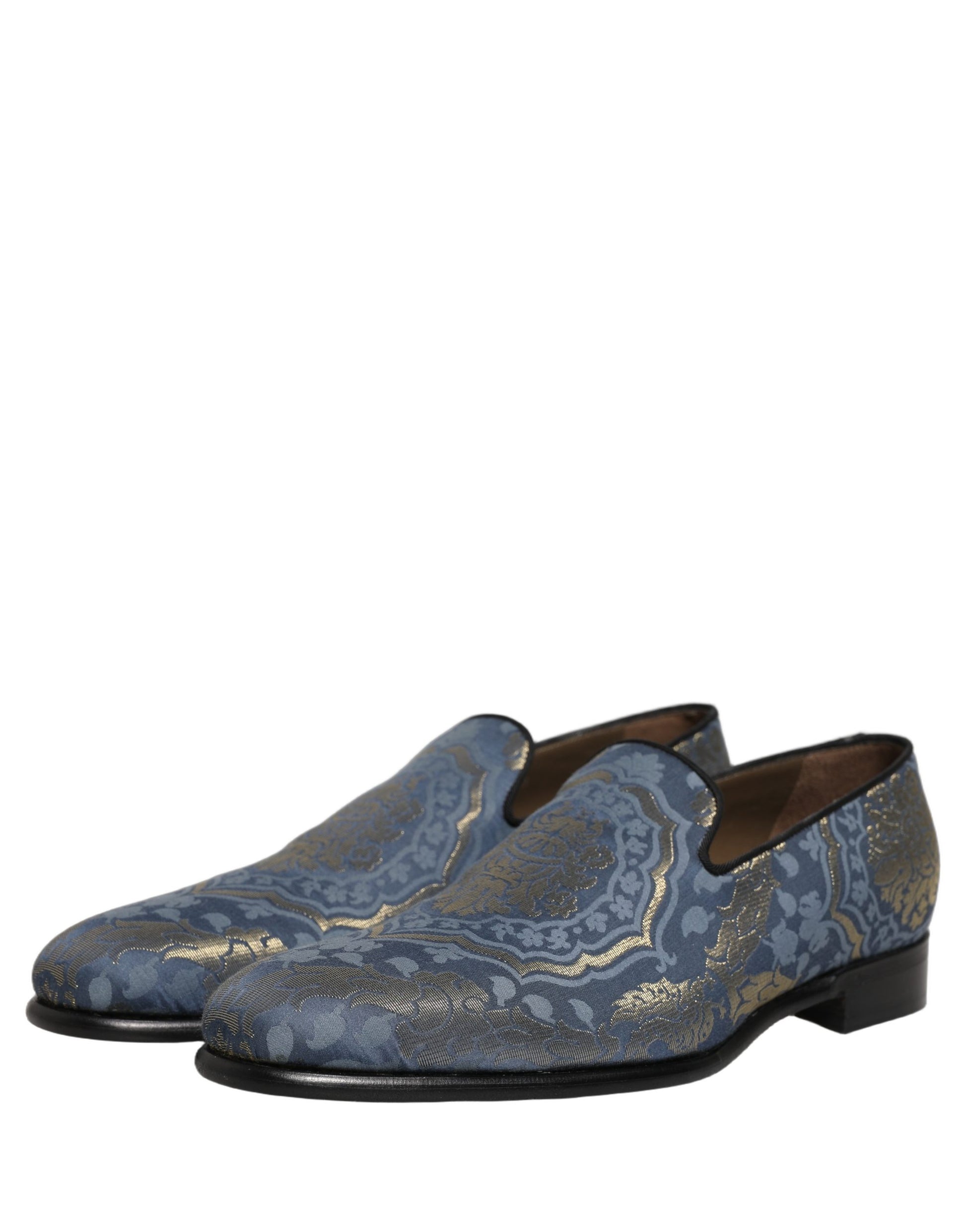Dolce & Gabbana Blue Floral Brocade Slip On Loafers