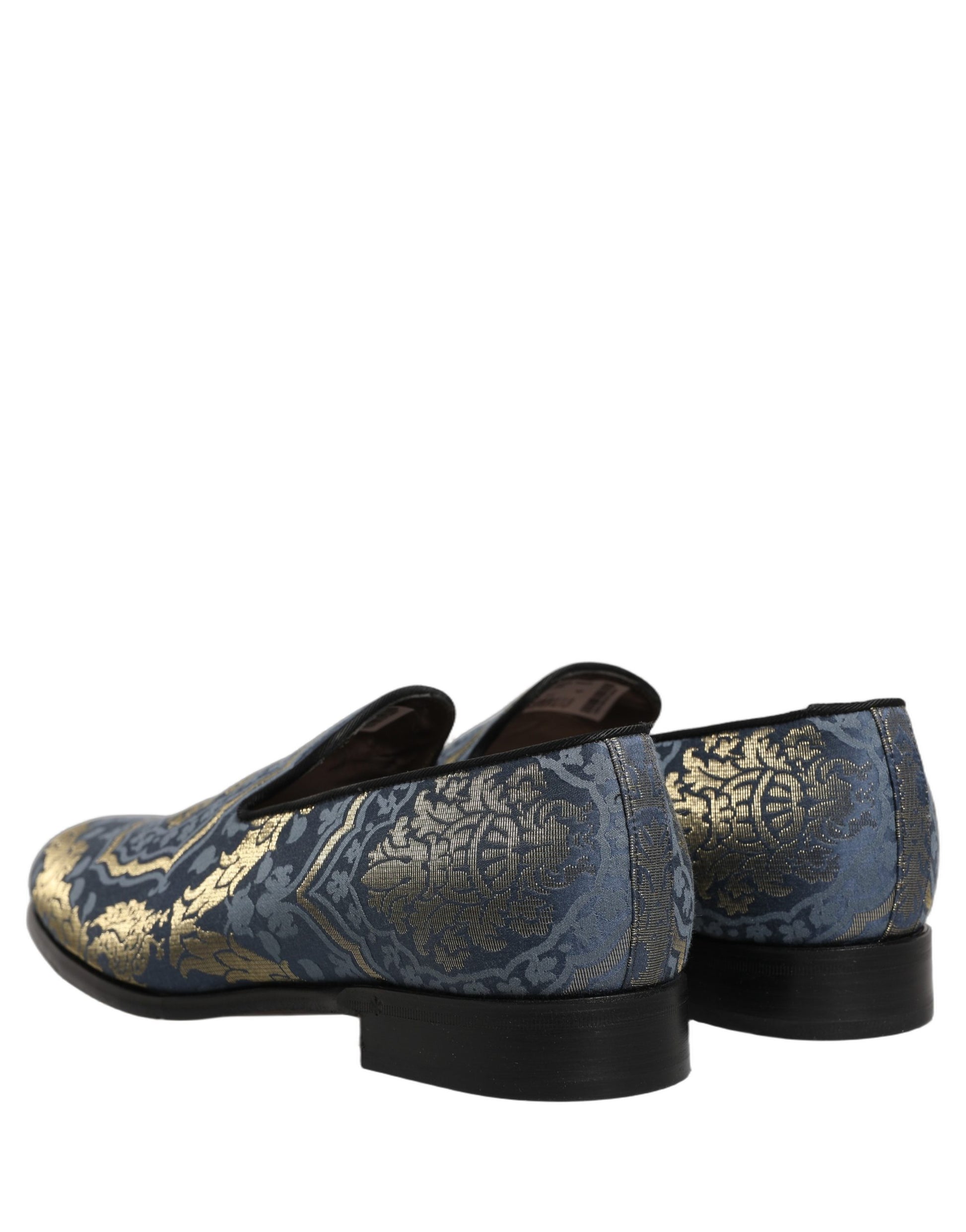 Dolce & Gabbana Blue Floral Brocade Slip On Loafers