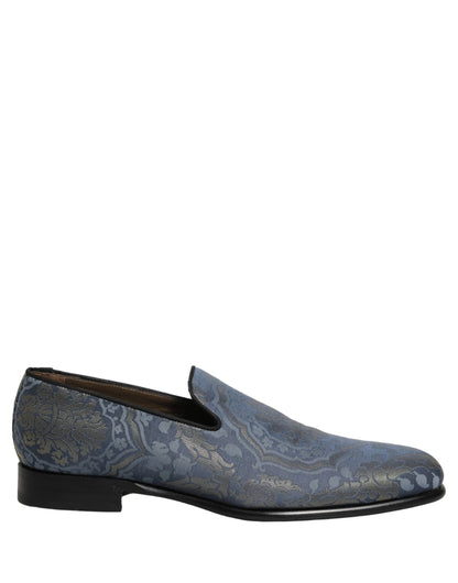 Dolce & Gabbana Blue Floral Brocade Slip On Loafers