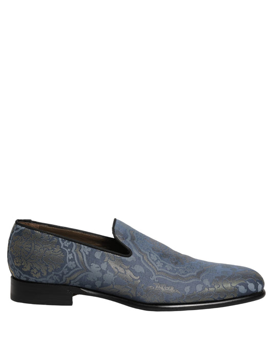 Dolce & Gabbana Blue Floral Brocade Slip On Loafers