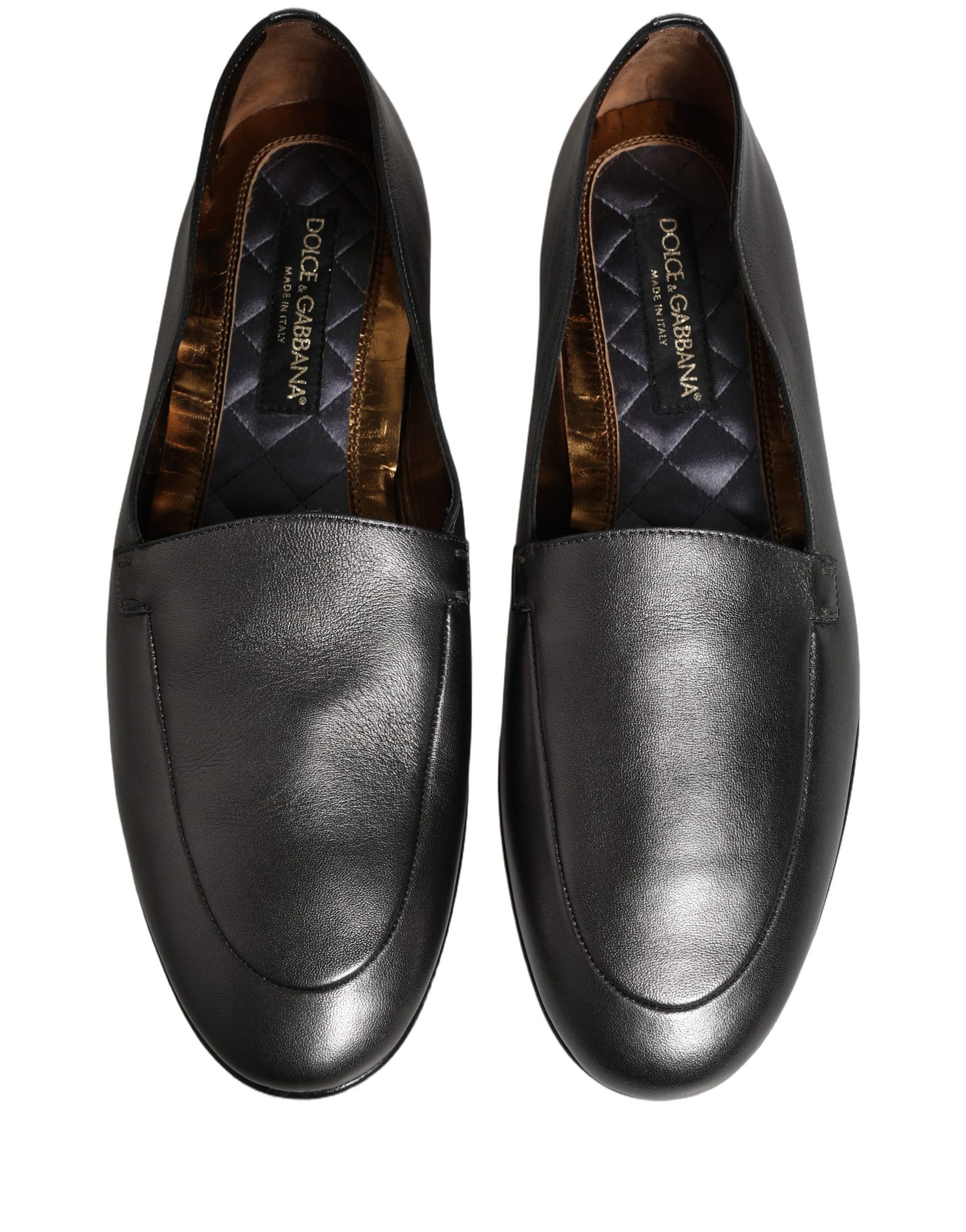 Dolce & Gabbana Silver Leather DG Logo Slip On Loafers