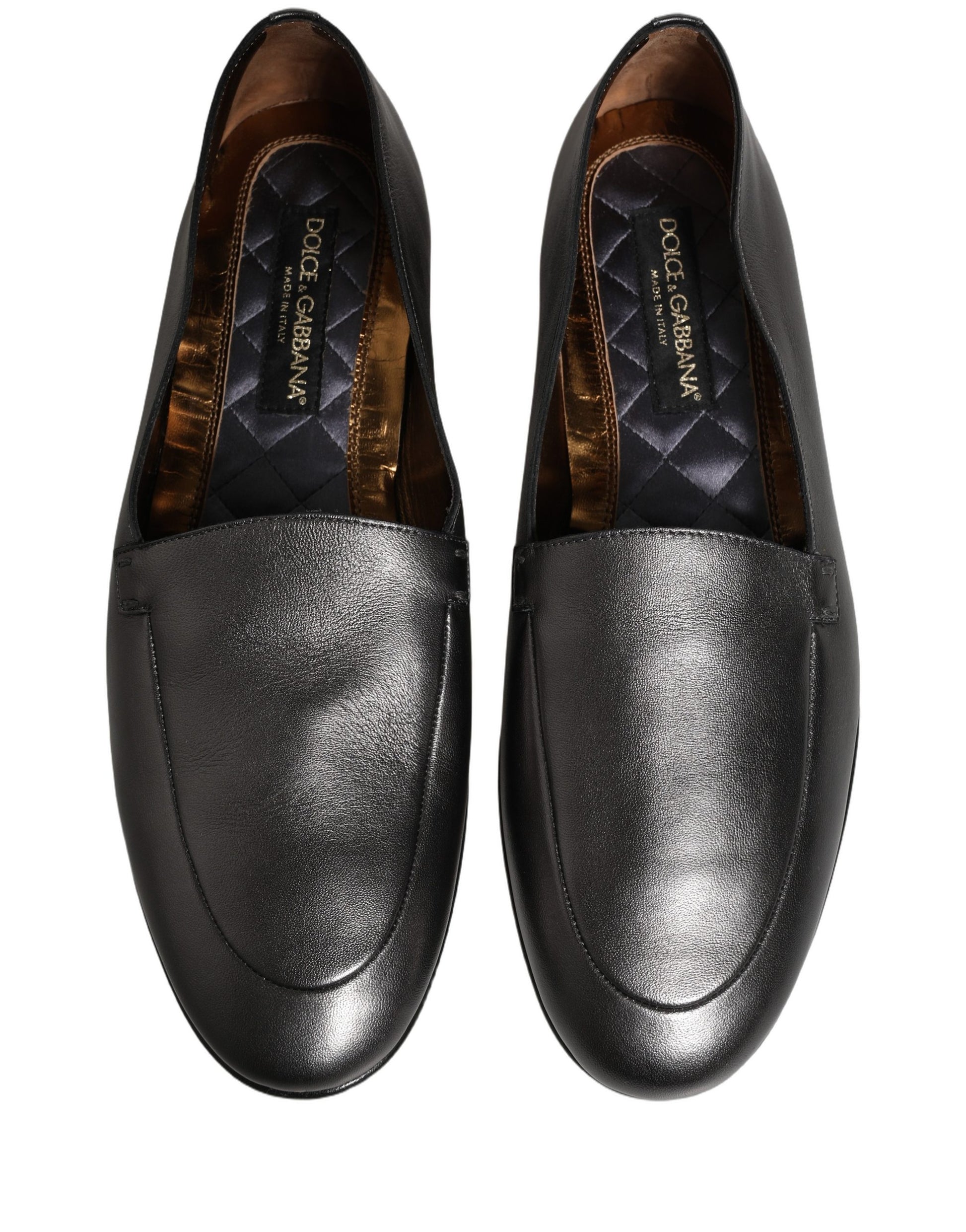 Dolce & Gabbana Silver Leather DG Logo Slip On Loafers