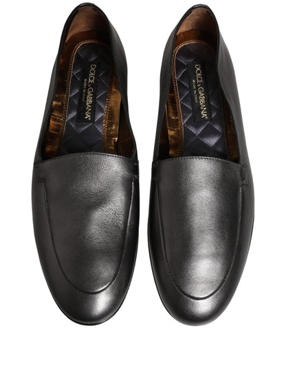 Dolce & Gabbana Silver Leather DG Logo Slip On Loafers