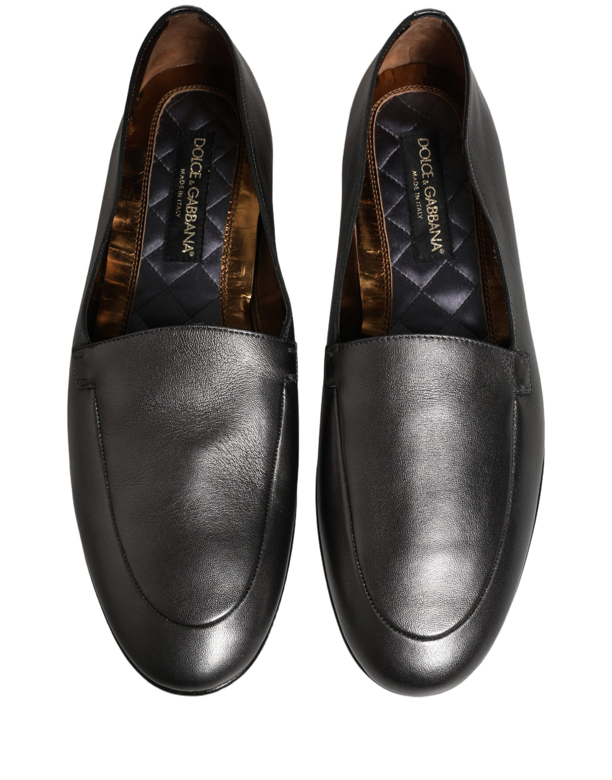 Dolce & Gabbana Silver Leather DG Logo Slip On Loafers