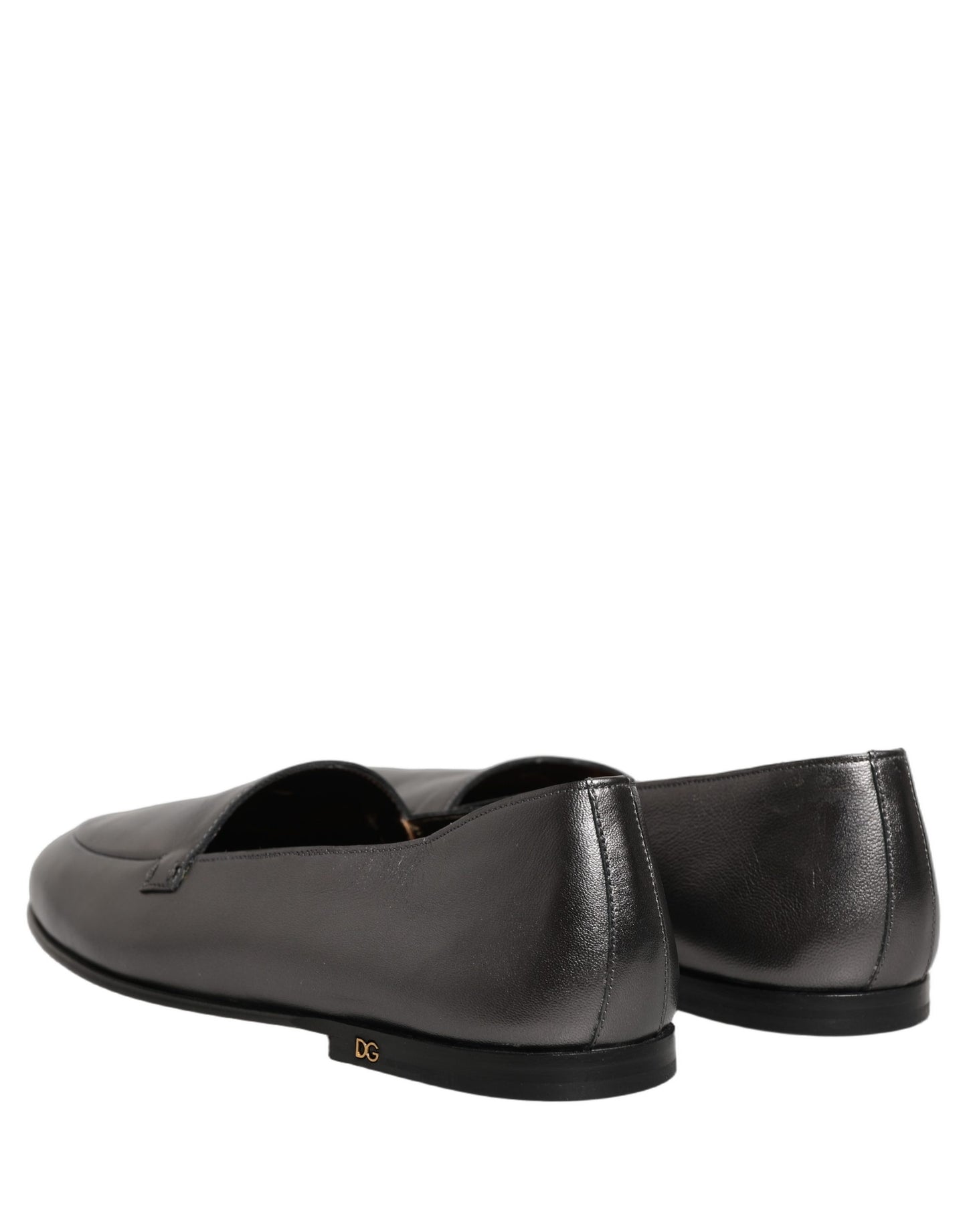 Dolce & Gabbana Silver Leather DG Logo Slip On Loafers