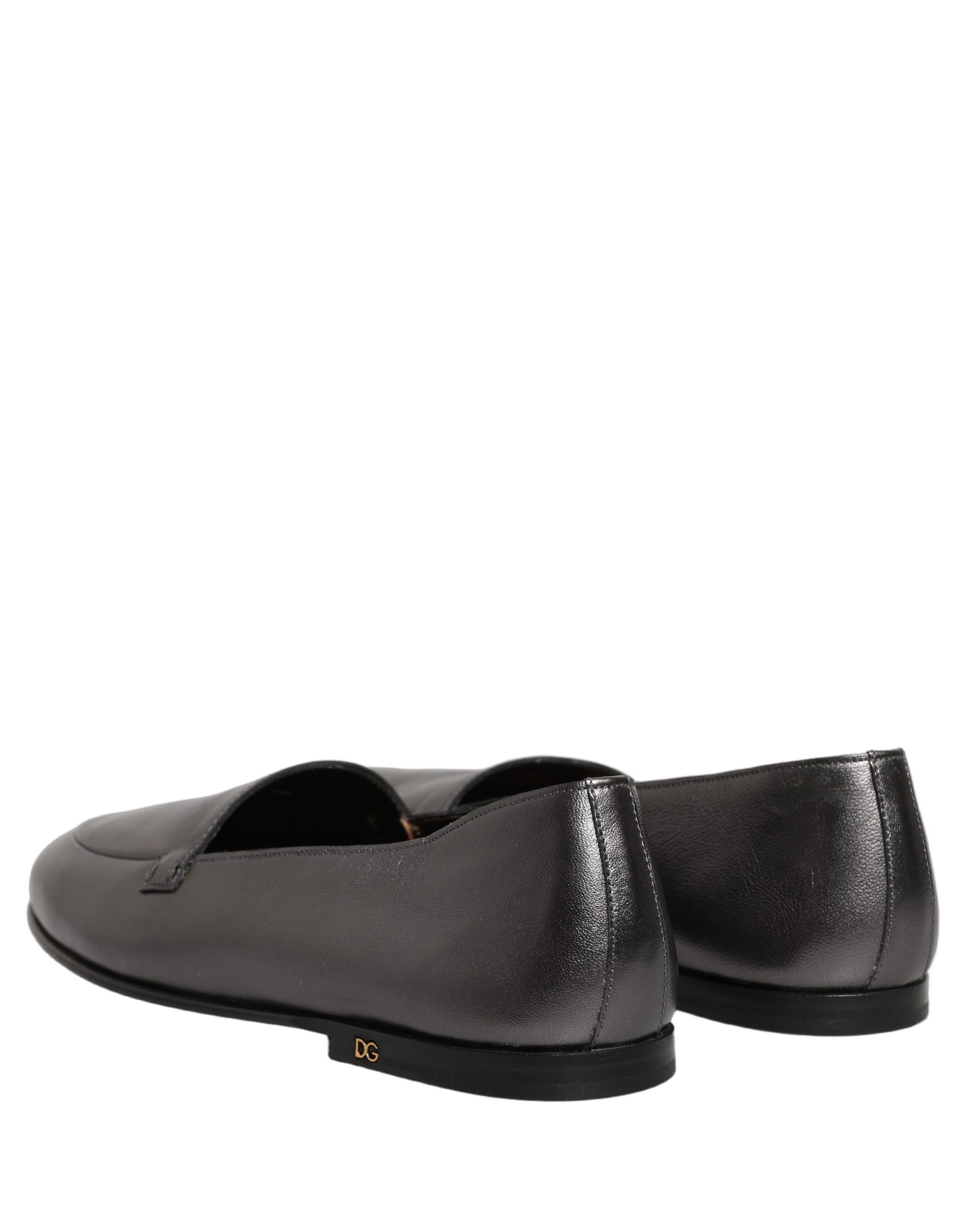 Dolce & Gabbana Silver Leather DG Logo Slip On Loafers