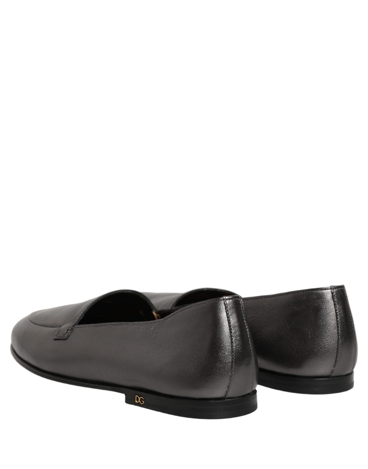 Dolce & Gabbana Silver Leather DG Logo Slip On Loafers