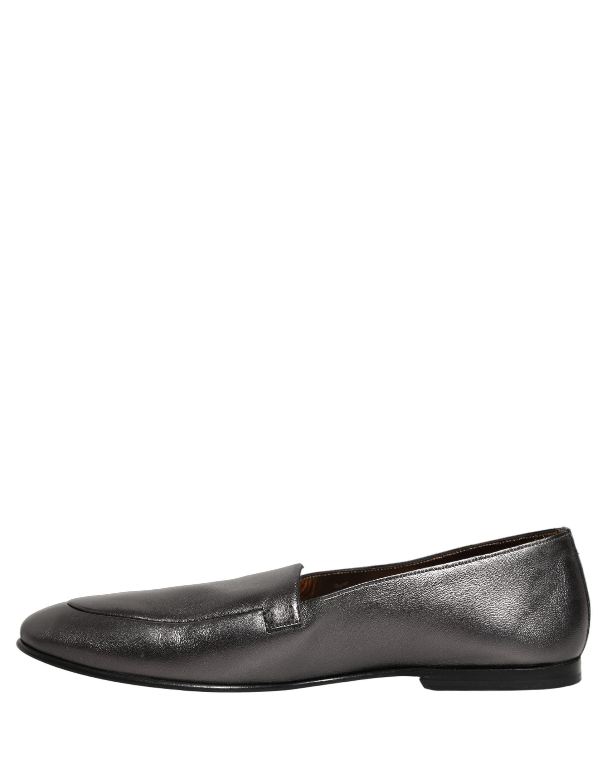 Dolce & Gabbana Silver Leather DG Logo Slip On Loafers
