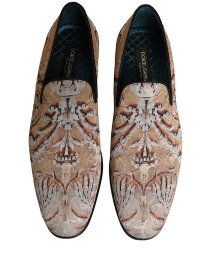 Dolce & Gabbana Beige Brocade Men's Slip-On Dress Loafers