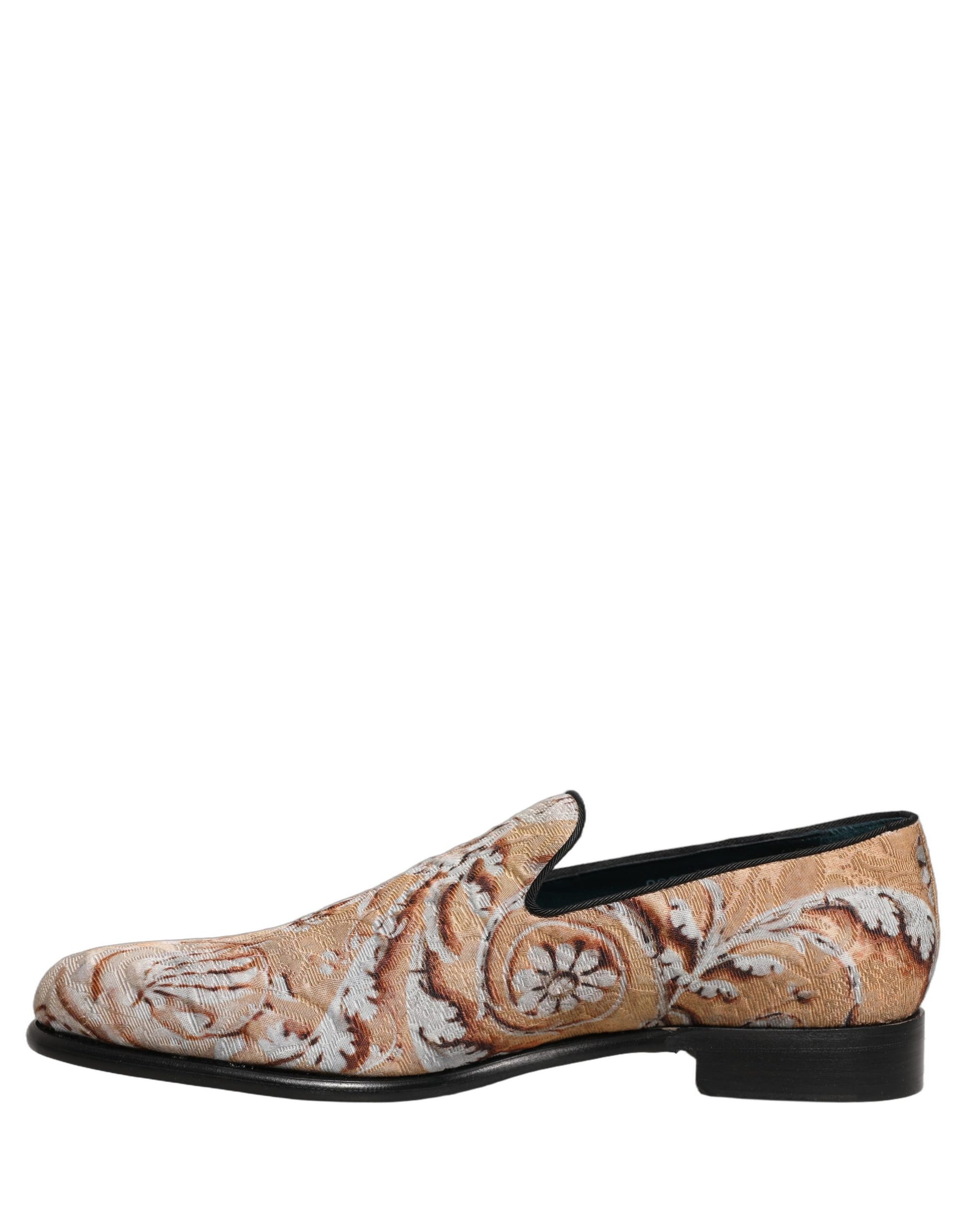 Dolce & Gabbana Beige Brocade Men's Slip-On Dress Loafers