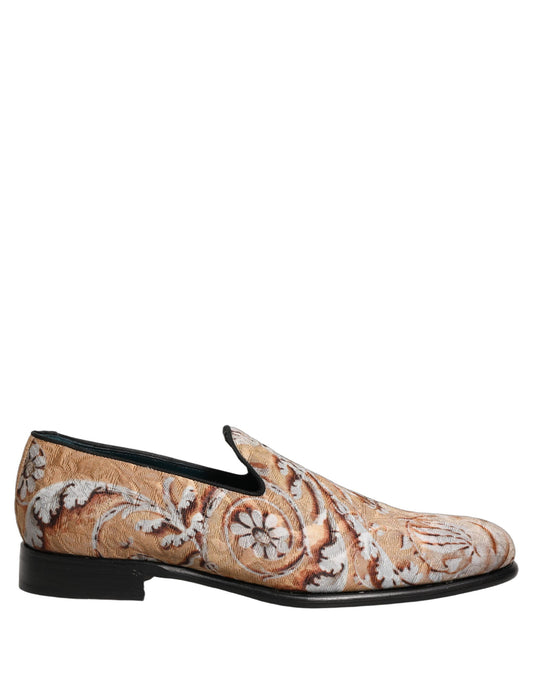 Dolce & Gabbana Beige Brocade Men's Slip-On Dress Loafers