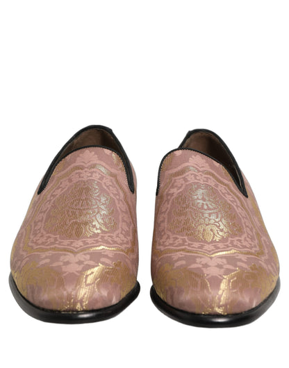 Dolce & Gabbana Pink Brocade Men’s Slip-On Dress Loafers
