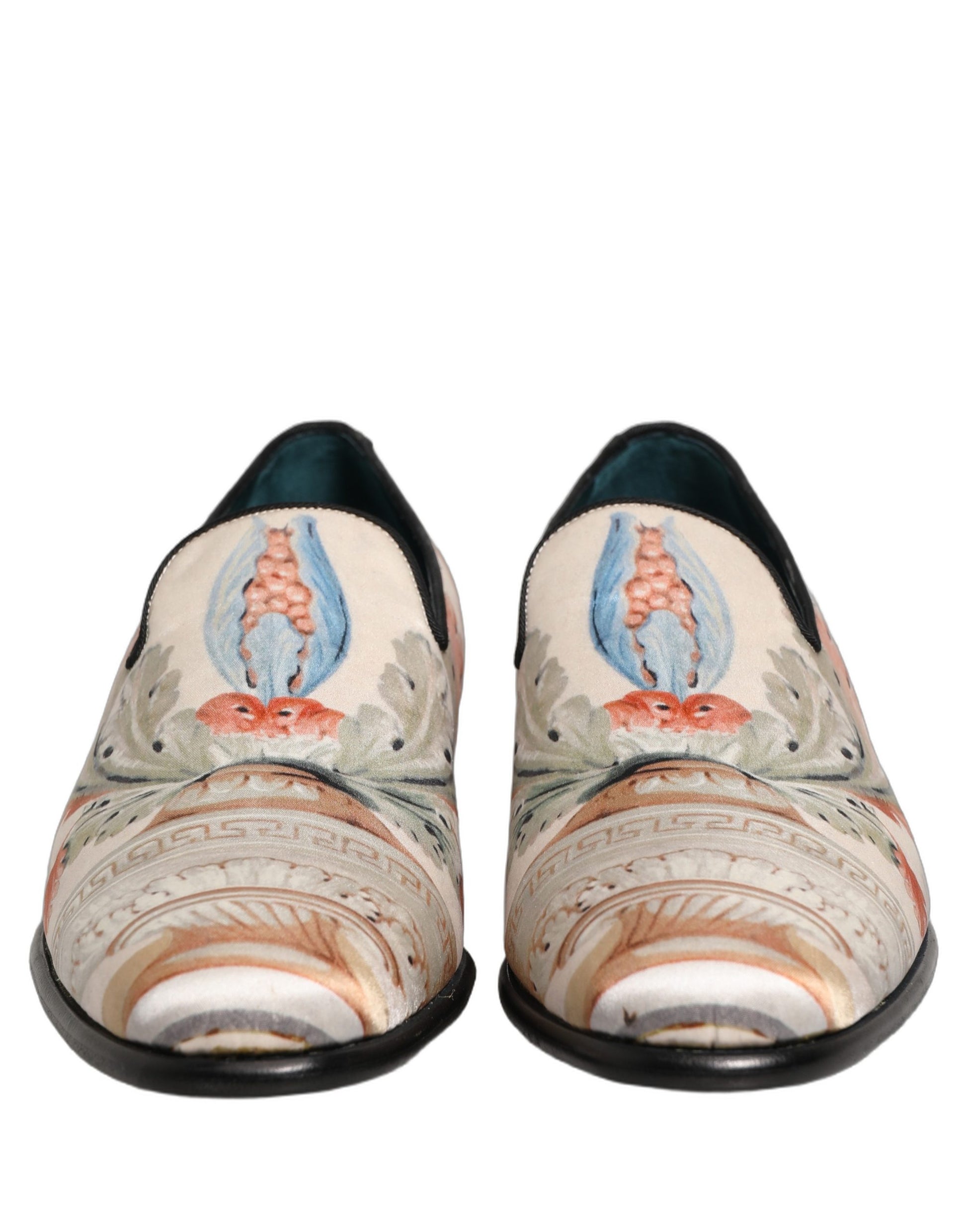 Dolce & Gabbana White Floral Vase Slip On Dress Loafers