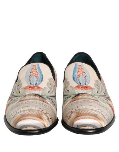 Dolce & Gabbana White Floral Vase Slip On Dress Loafers