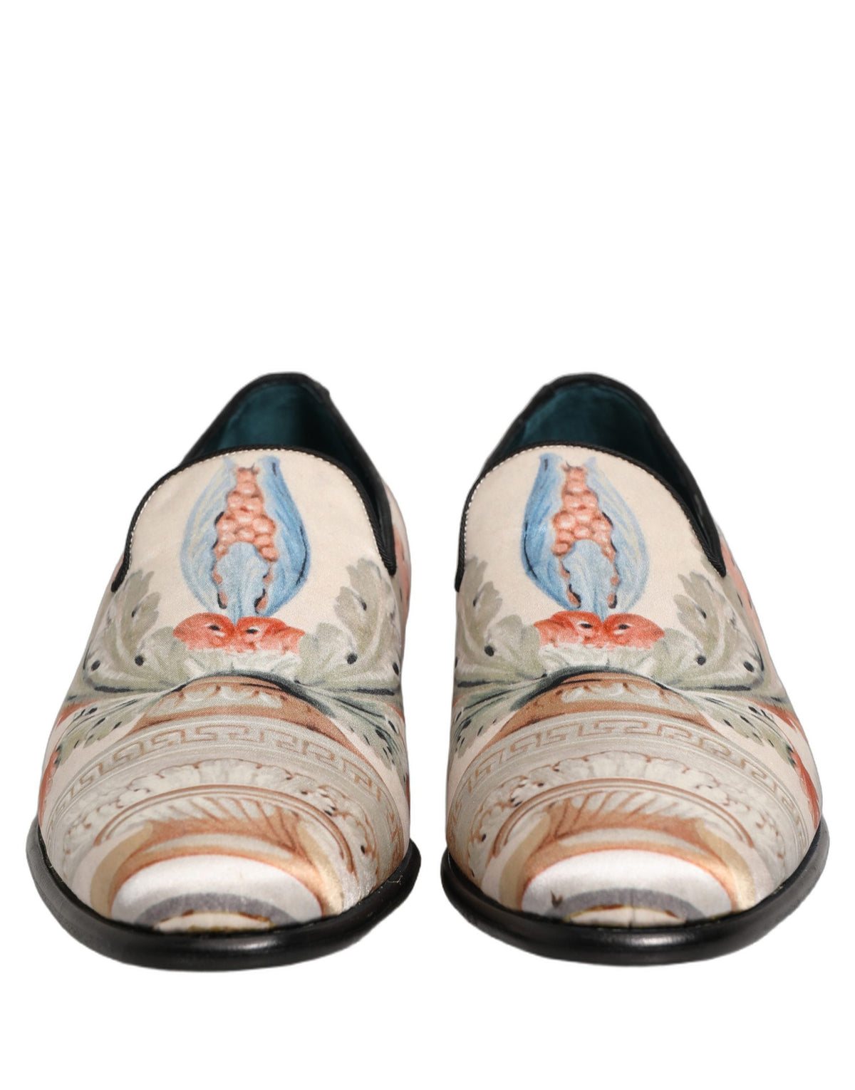 Dolce & Gabbana White Floral Vase Slip On Dress Loafers