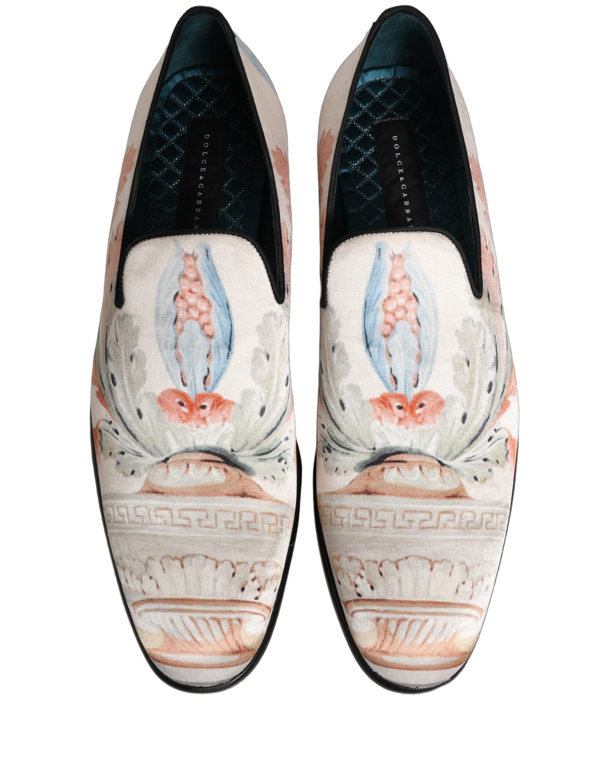 Dolce & Gabbana White Floral Vase Slip On Dress Loafers