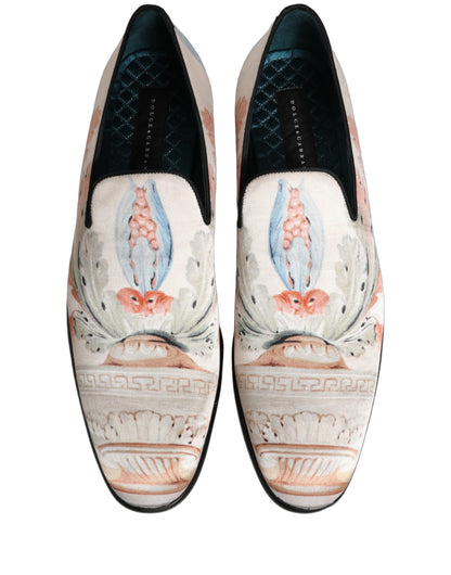Dolce & Gabbana White Floral Vase Slip On Dress Loafers