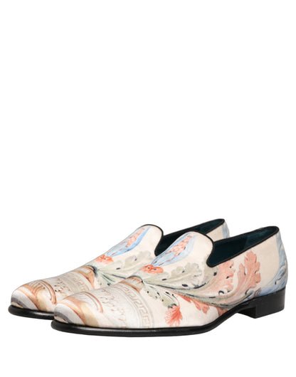 Dolce & Gabbana White Floral Vase Slip On Dress Loafers