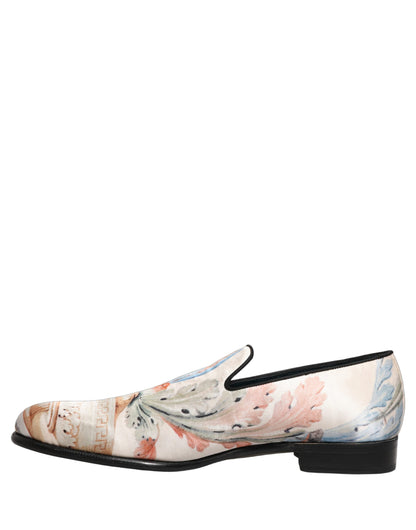 Dolce & Gabbana White Floral Vase Slip On Dress Loafers