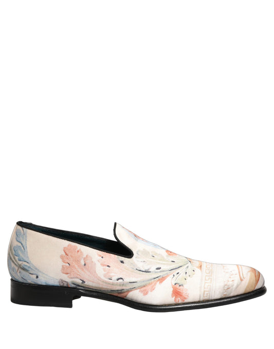 Dolce & Gabbana White Floral Vase Slip On Dress Loafers