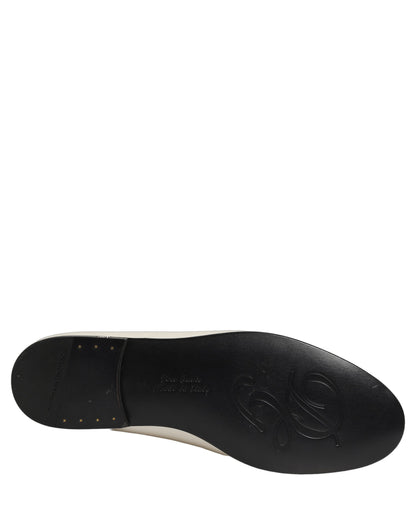 Dolce & Gabbana White Satin Logo Slip-On Flats Loafers Shoes