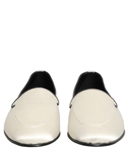 Dolce & Gabbana White Satin Logo Slip-On Flats Loafers Shoes