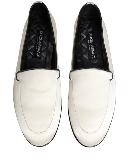 Dolce & Gabbana White Satin Logo Slip-On Flats Loafers Shoes