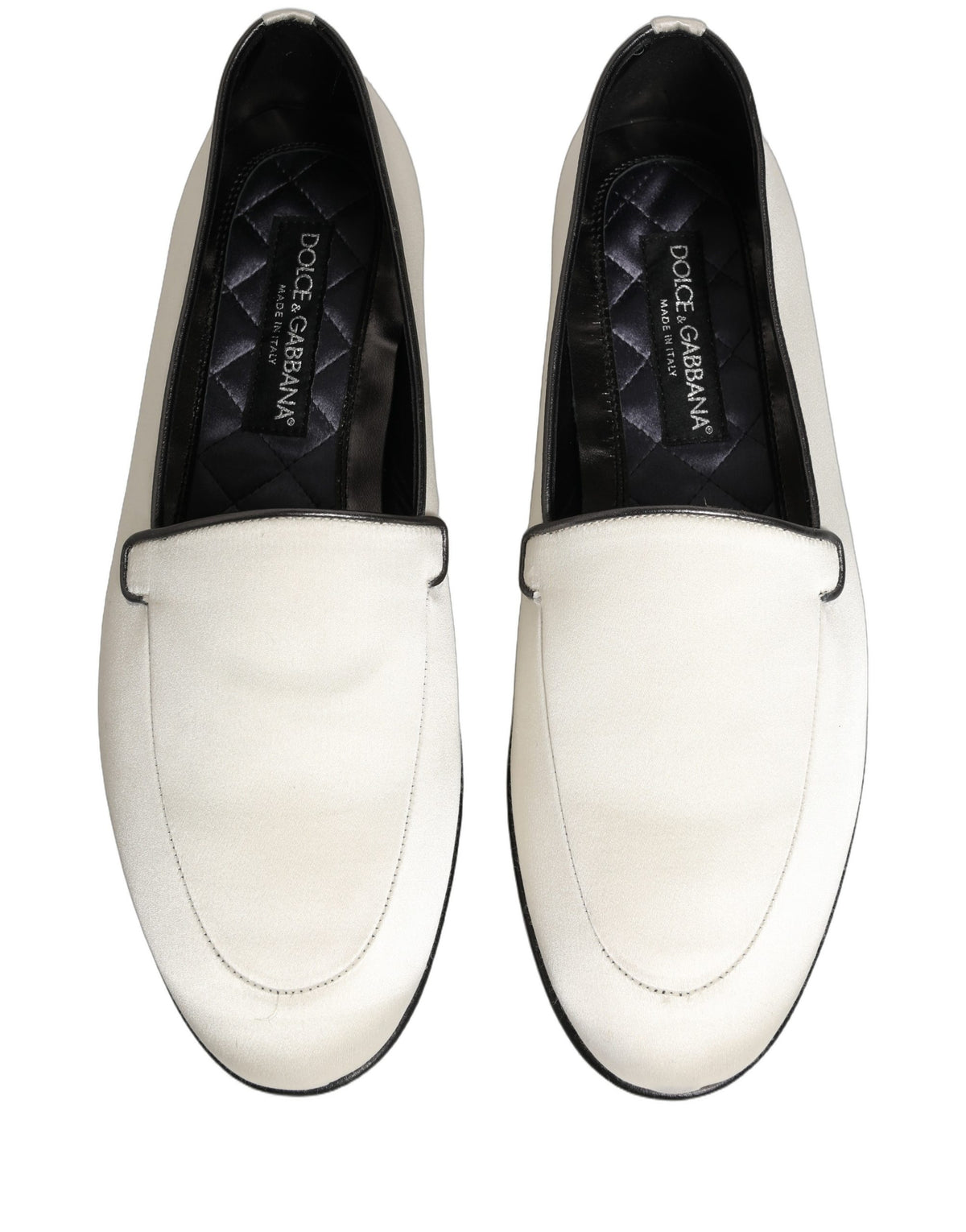 Dolce & Gabbana White Satin Logo Slip-On Flats Loafers Shoes