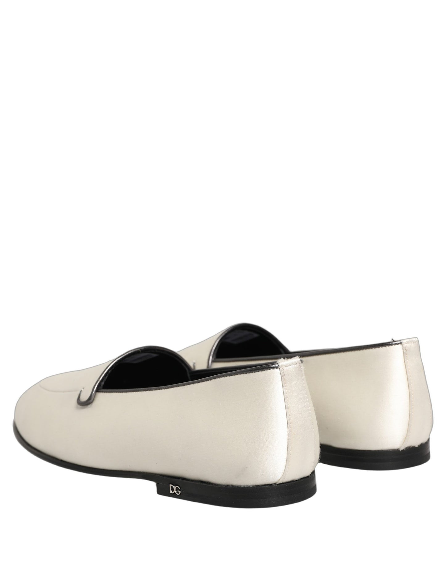 Dolce & Gabbana White Satin Logo Slip-On Flats Loafers Shoes