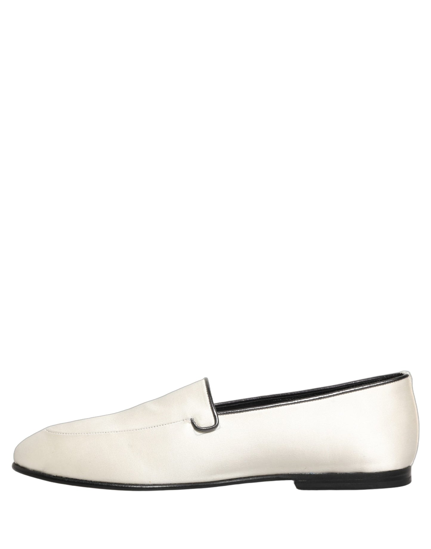 Dolce & Gabbana White Satin Logo Slip-On Flats Loafers Shoes