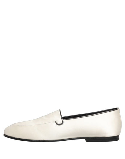 Dolce & Gabbana White Satin Logo Slip-On Flats Loafers Shoes