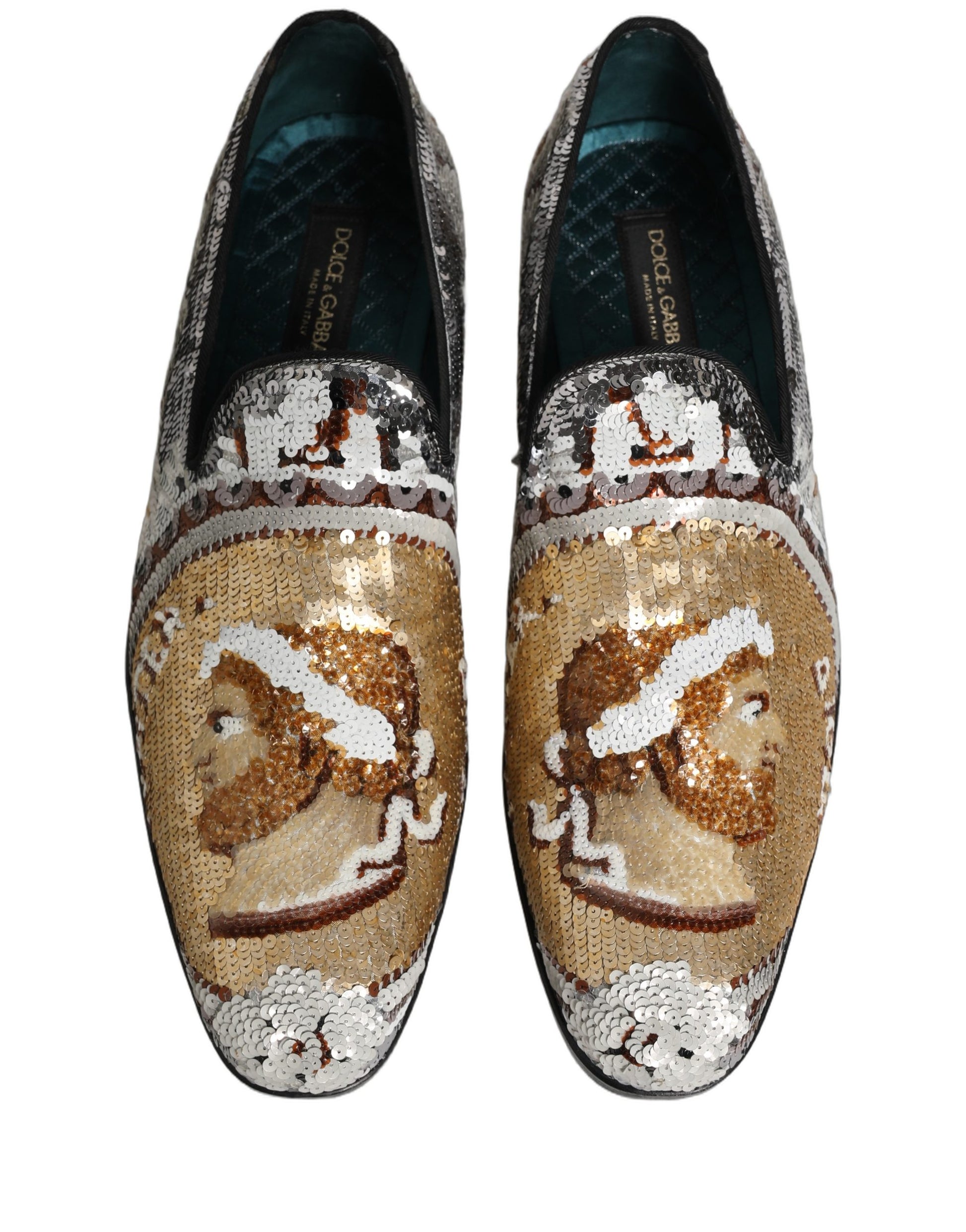 Dolce & Gabbana White Gold Sequined Slip-On Loafers
