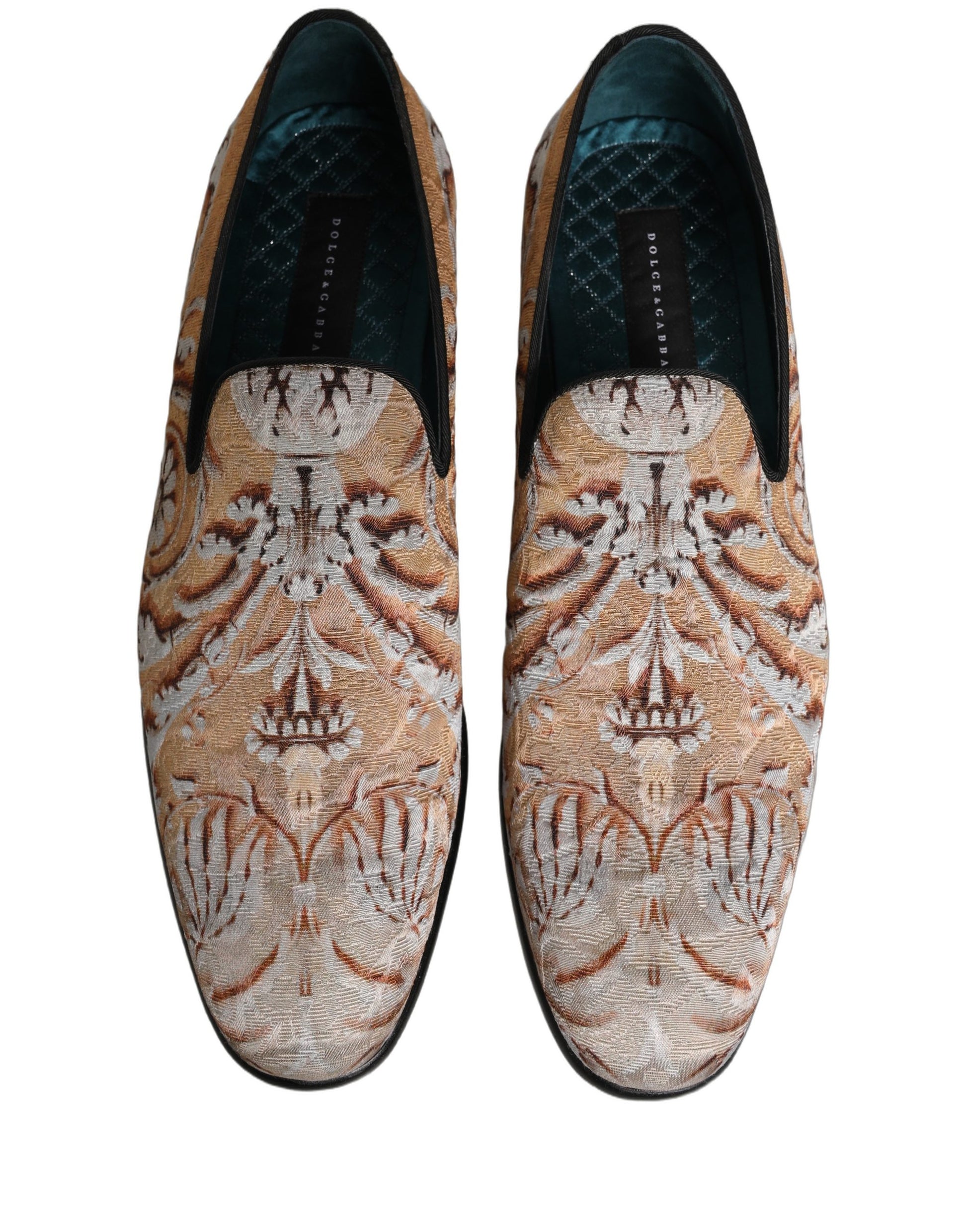 Dolce & Gabbana Gold Brocade Baroque Men Loafers